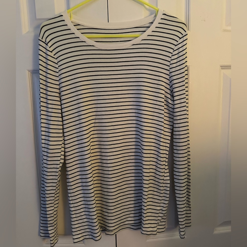 A New Day White & Black Striped Pima Cotton Long Sleeve Tee